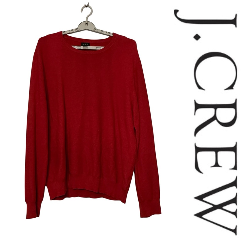 J. CREW Knit Cotton Crewneck Sweater Garter Stitch H6060 Pullover Red Men’s XL
